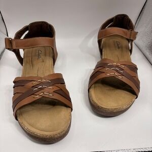 Clarks Collection Leisa Janna Tan Brown Leather Strappy Sandals 8.5M